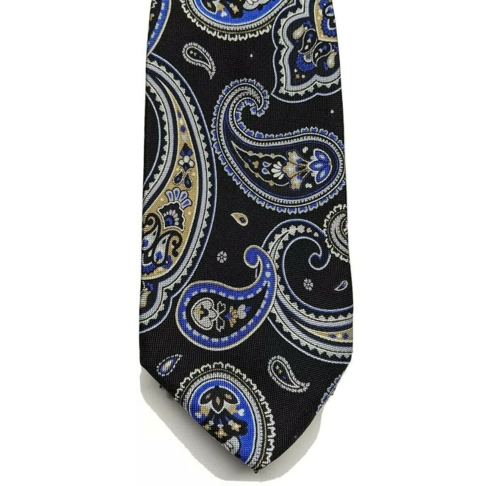Chaps Black Paisley Silk Necktie, Black & Blue